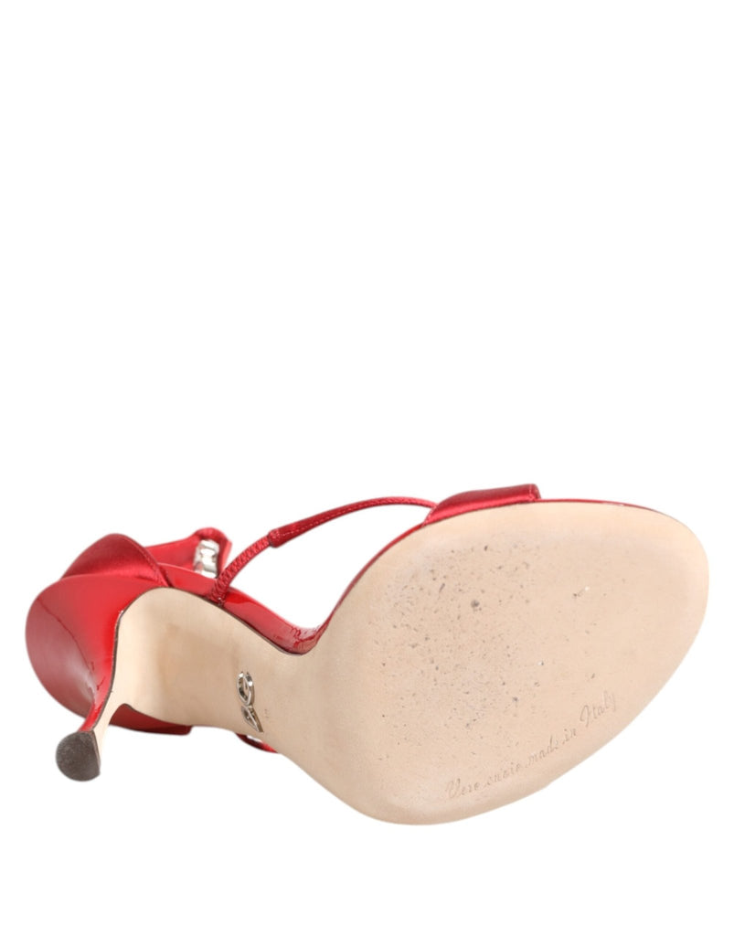 Dolce & Gabbana Red Satin Crystals Keira Sandals Heels Shoes - Beyzy Store - Dolce & Gabbana