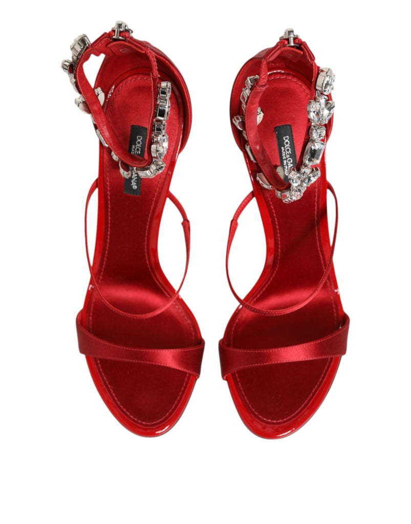 Dolce & Gabbana Red Satin Crystals Keira Sandals Heels Shoes - Beyzy Store - Dolce & Gabbana
