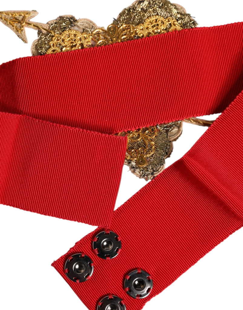 Dolce & Gabbana Red Stretch Wide Waist Heart Embellished Belt - Beyzy Store - Dolce & Gabbana