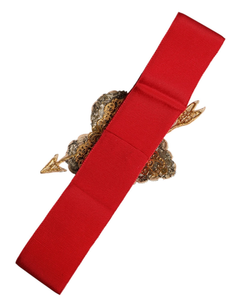 Dolce & Gabbana Red Stretch Wide Waist Heart Embellished Belt - Beyzy Store - Dolce & Gabbana