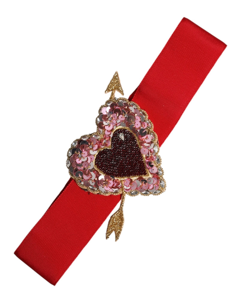 Dolce & Gabbana Red Stretch Wide Waist Heart Embellished Belt - Beyzy Store - Dolce & Gabbana