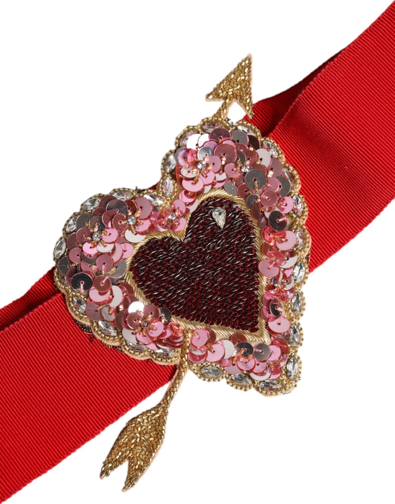 Dolce & Gabbana Red Stretch Wide Waist Heart Embellished Belt - Beyzy Store - Dolce & Gabbana