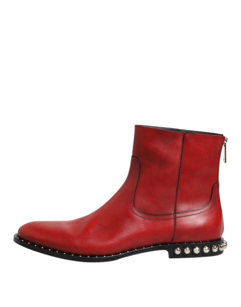 Dolce & Gabbana Red Studded Chelsea Short Ankle Boots Shoes - Beyzy Store - Dolce & Gabbana