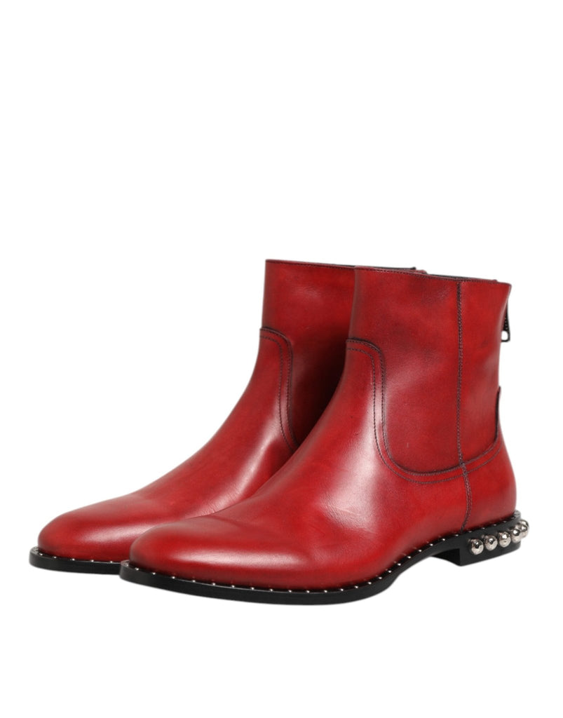 Dolce & Gabbana Red Studded Chelsea Short Ankle Boots Shoes - Beyzy Store - Dolce & Gabbana