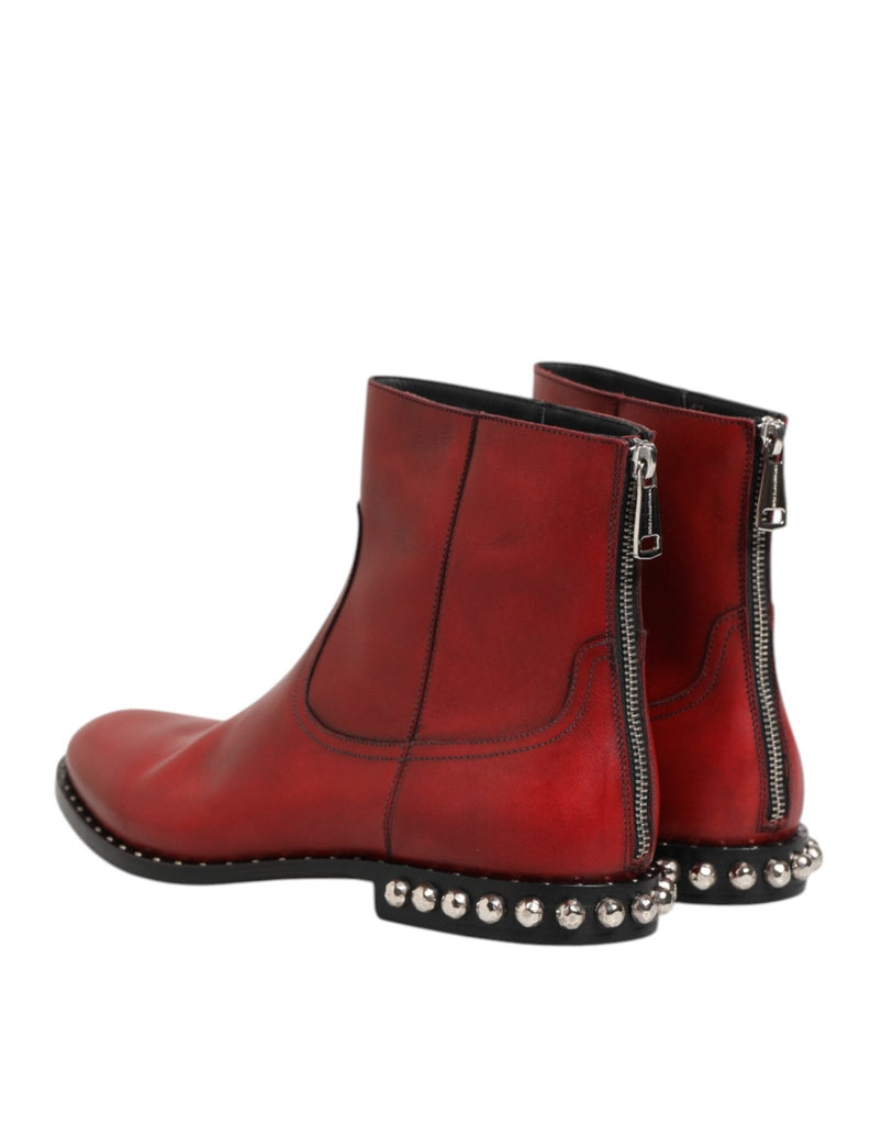 Dolce & Gabbana Red Studded Chelsea Short Ankle Boots Shoes - Beyzy Store - Dolce & Gabbana