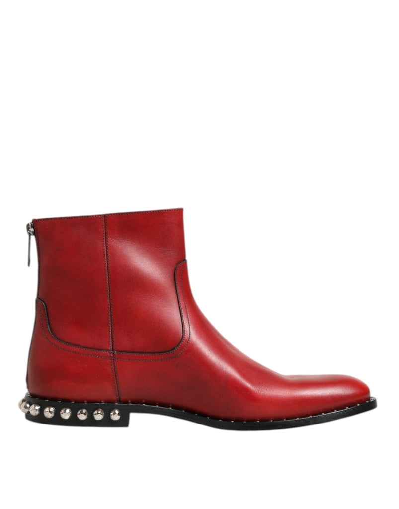 Dolce & Gabbana Red Studded Chelsea Short Ankle Boots Shoes - Beyzy Store - Dolce & Gabbana