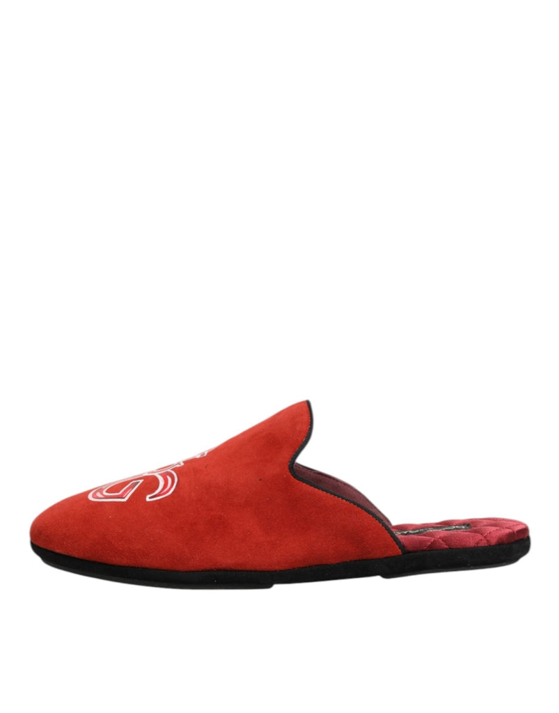 Dolce & Gabbana Red Suede DG King Men House Slippers Shoes - Beyzy Store - Dolce & Gabbana