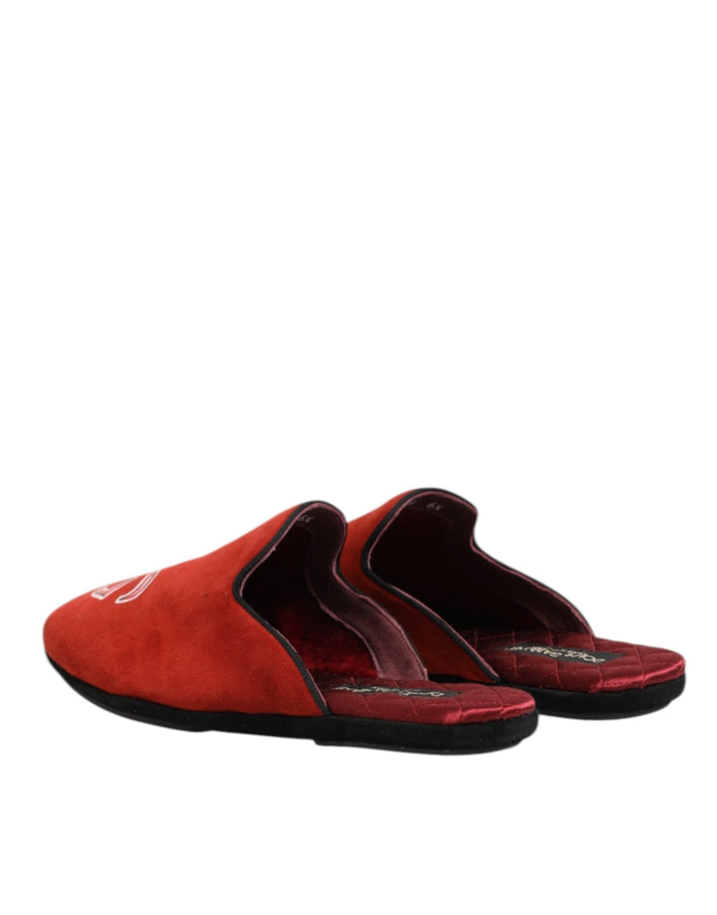 Dolce & Gabbana Red Suede DG King Men House Slippers Shoes - Beyzy Store - Dolce & Gabbana