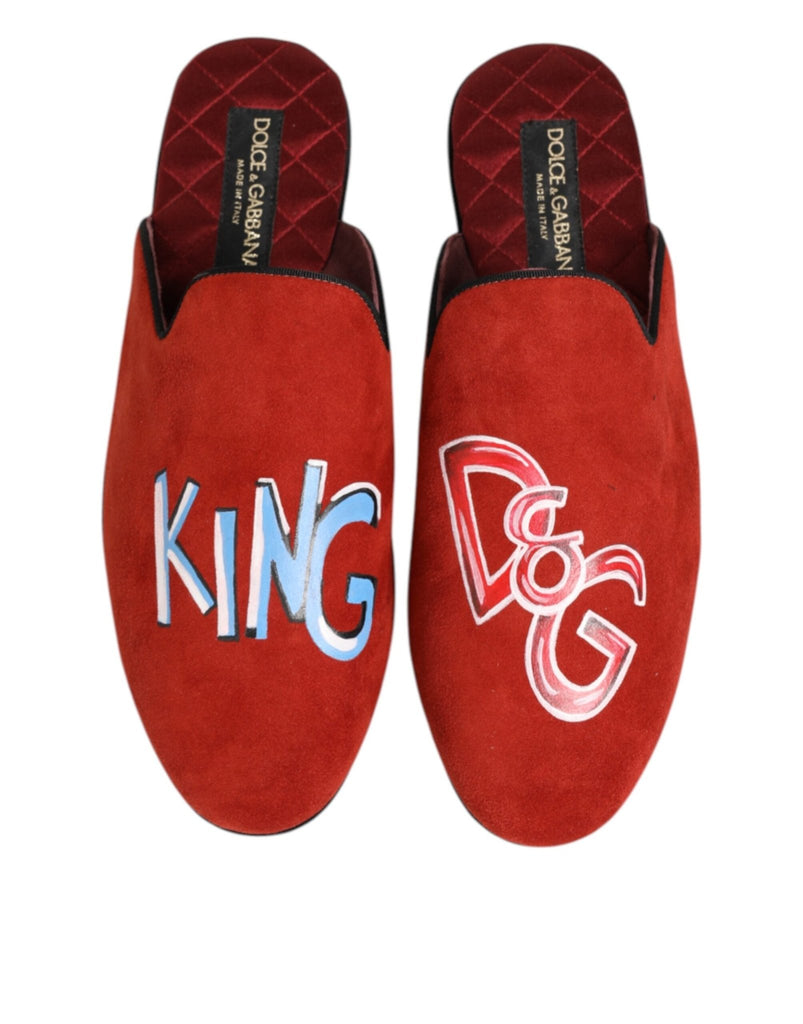 Dolce & Gabbana Red Suede DG King Men House Slippers Shoes - Beyzy Store - Dolce & Gabbana