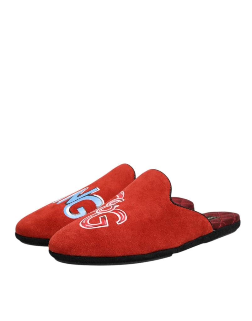 Dolce & Gabbana Red Suede DG King Men House Slippers Shoes - Beyzy Store - Dolce & Gabbana