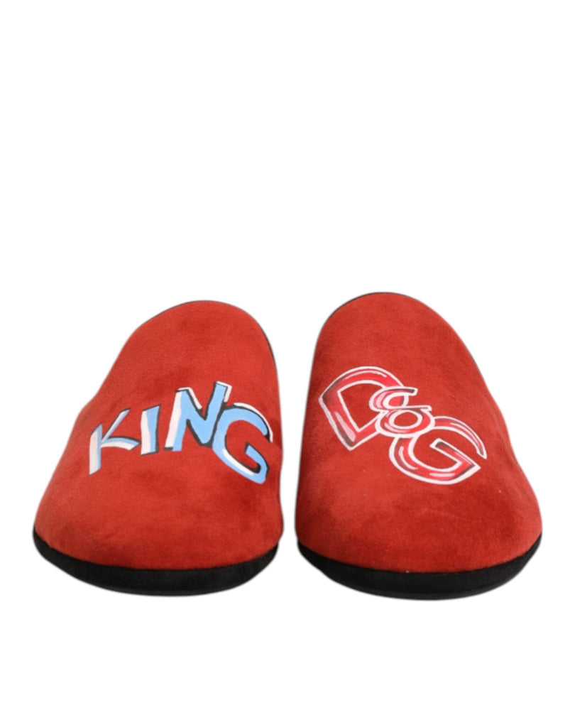Dolce & Gabbana Red Suede DG King Men House Slippers Shoes - Beyzy Store - Dolce & Gabbana
