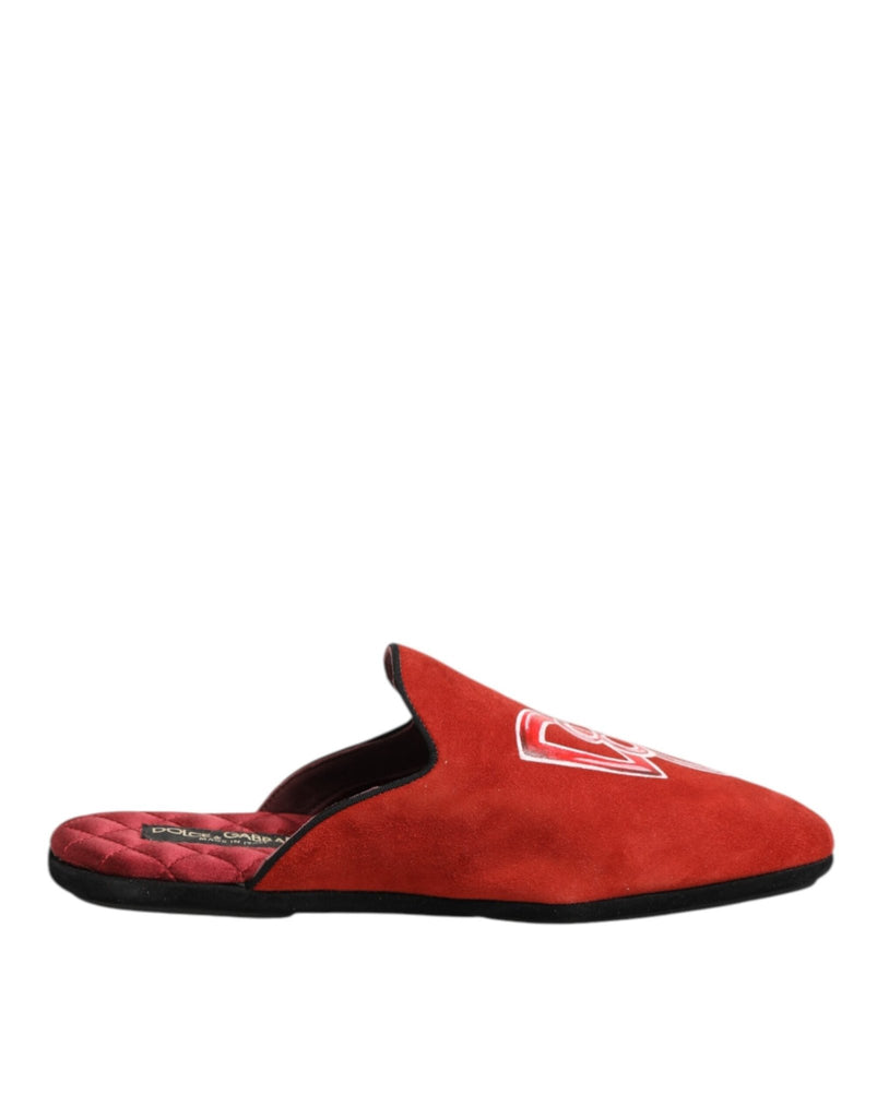 Dolce & Gabbana Red Suede DG King Men House Slippers Shoes - Beyzy Store - Dolce & Gabbana