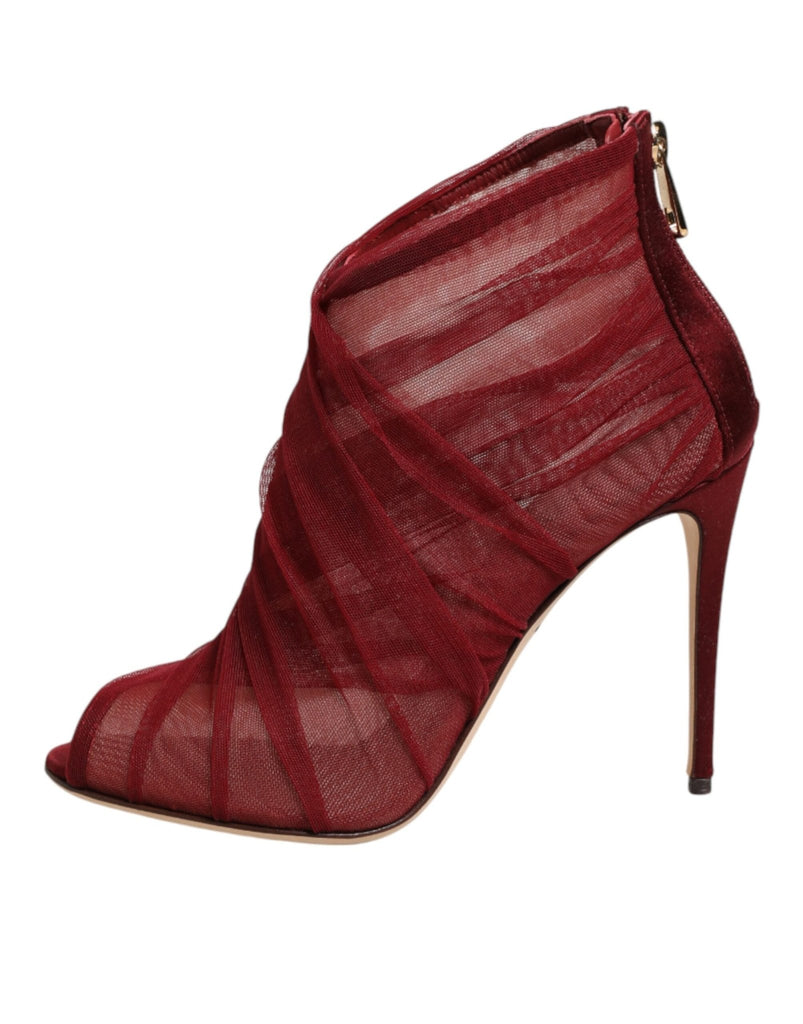 Dolce & Gabbana Red Tulle Ankle Boots Stiletto Heels Shoes - Beyzy Store - Dolce & Gabbana