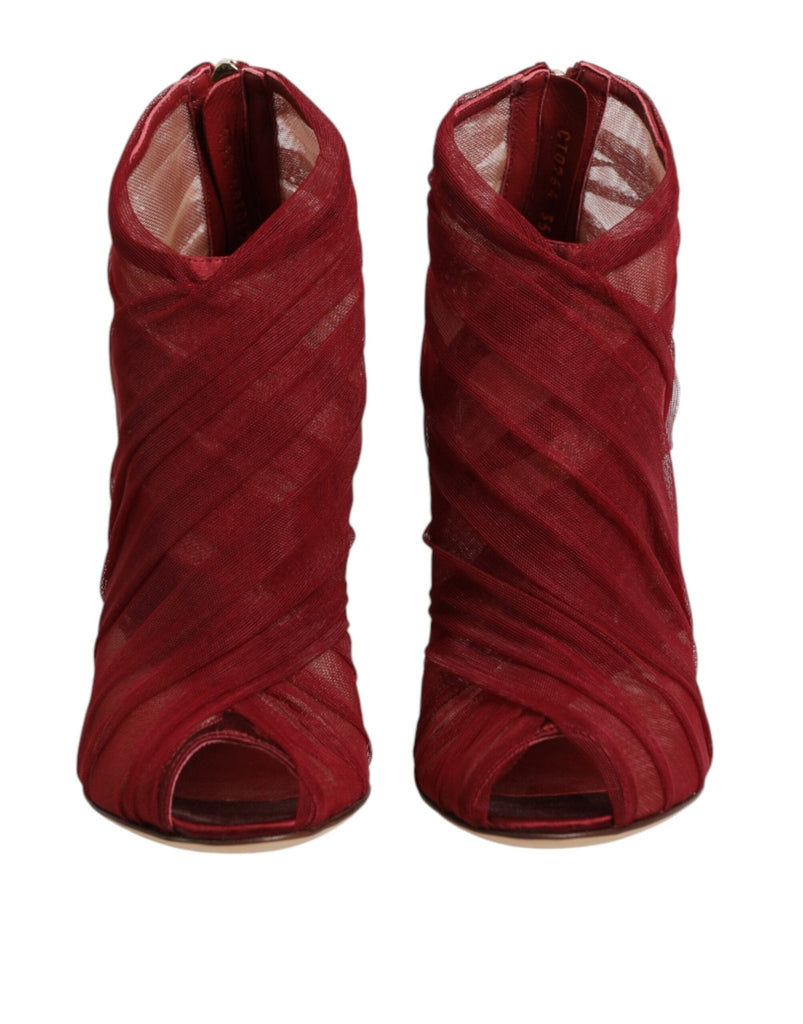 Dolce & Gabbana Red Tulle Ankle Boots Stiletto Heels Shoes - Beyzy Store - Dolce & Gabbana