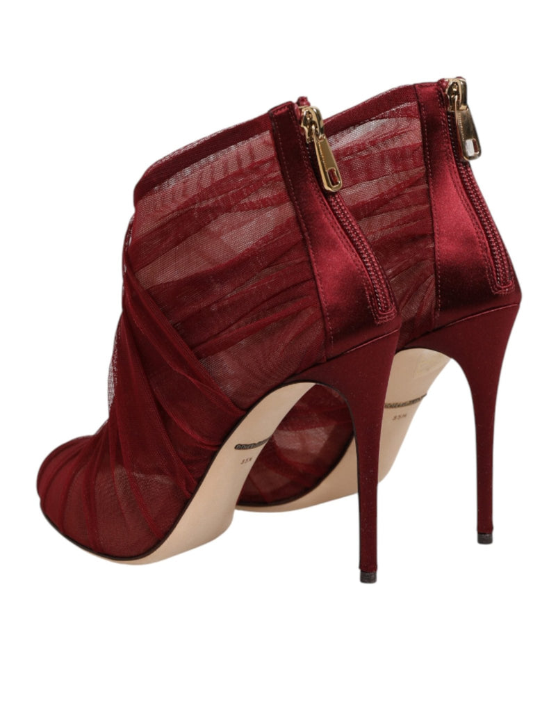 Dolce & Gabbana Red Tulle Ankle Boots Stiletto Heels Shoes - Beyzy Store - Dolce & Gabbana