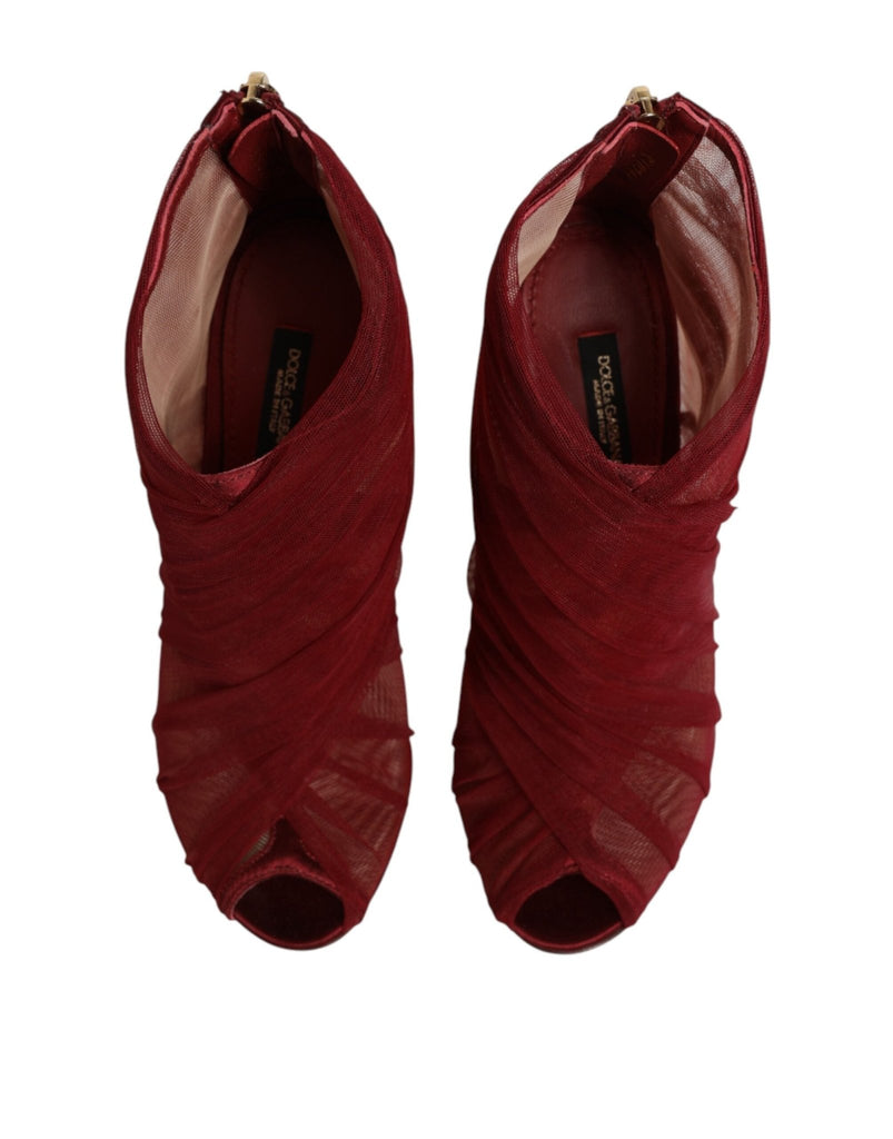 Dolce & Gabbana Red Tulle Ankle Boots Stiletto Heels Shoes - Beyzy Store - Dolce & Gabbana