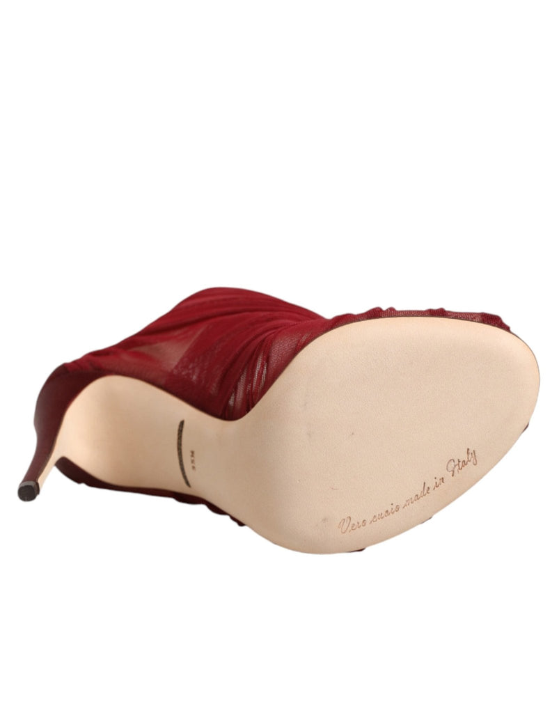 Dolce & Gabbana Red Tulle Ankle Boots Stiletto Heels Shoes - Beyzy Store - Dolce & Gabbana