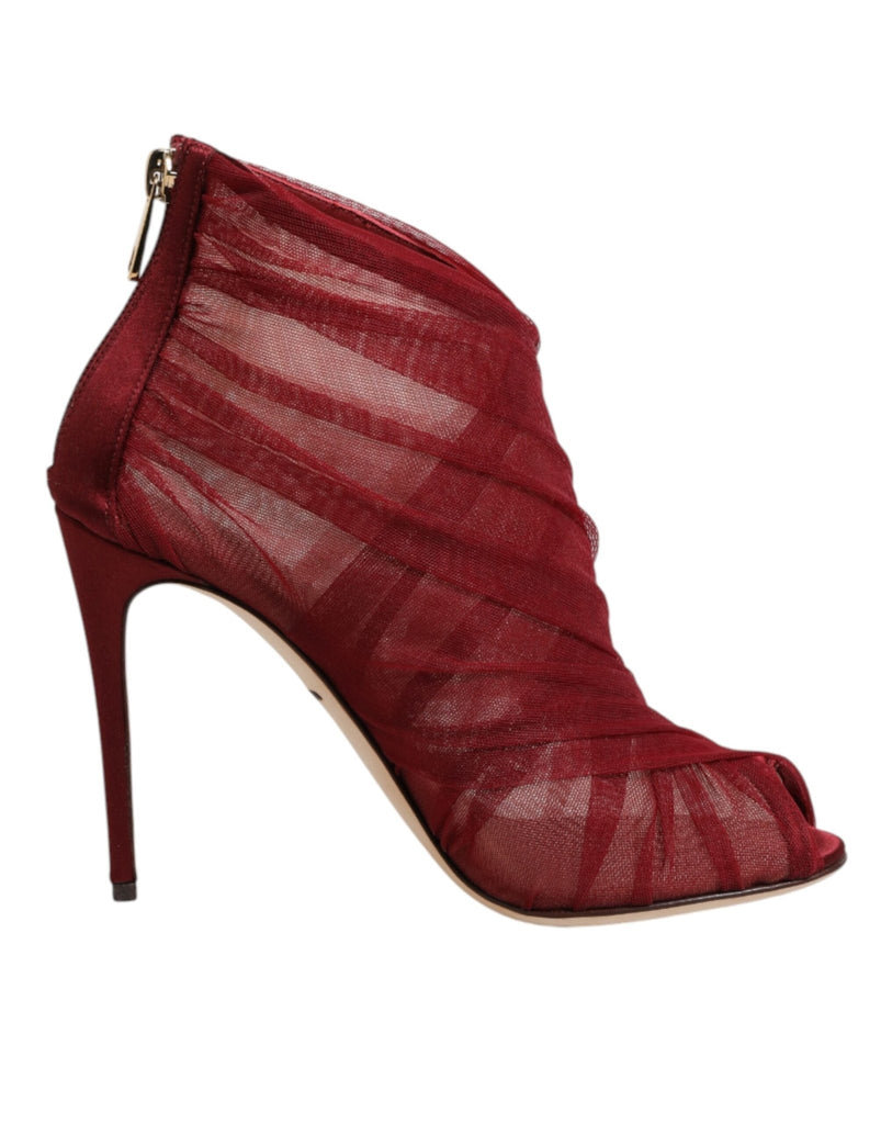 Dolce & Gabbana Red Tulle Ankle Boots Stiletto Heels Shoes - Beyzy Store - Dolce & Gabbana