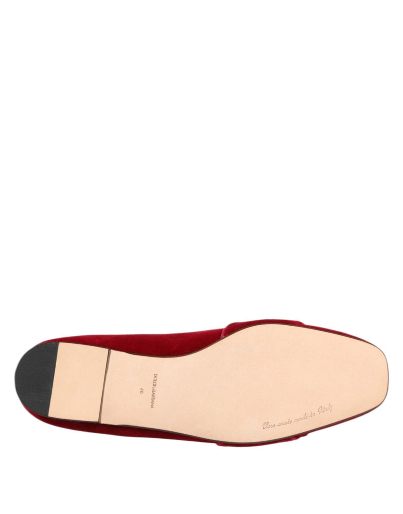 Dolce & Gabbana Red Velvet Crystal Buckle Loafers Flats Shoes - Beyzy Store - Dolce & Gabbana