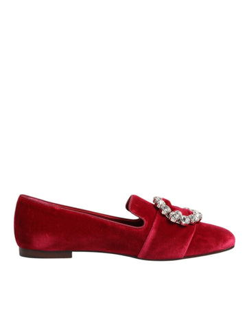 Dolce & Gabbana Red Velvet Crystal Buckle Loafers Flats Shoes - Beyzy Store - Dolce & Gabbana