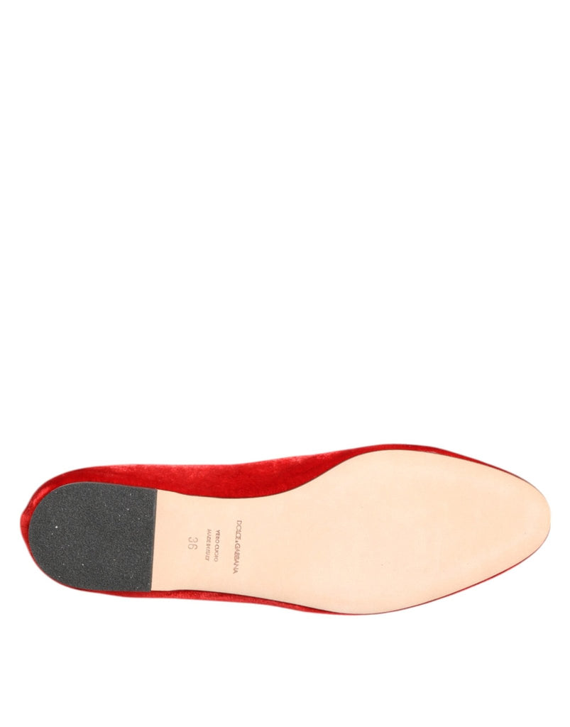 Dolce & Gabbana Red Velvet DG Heart Loafers Flats Shoes - Beyzy Store - Dolce & Gabbana