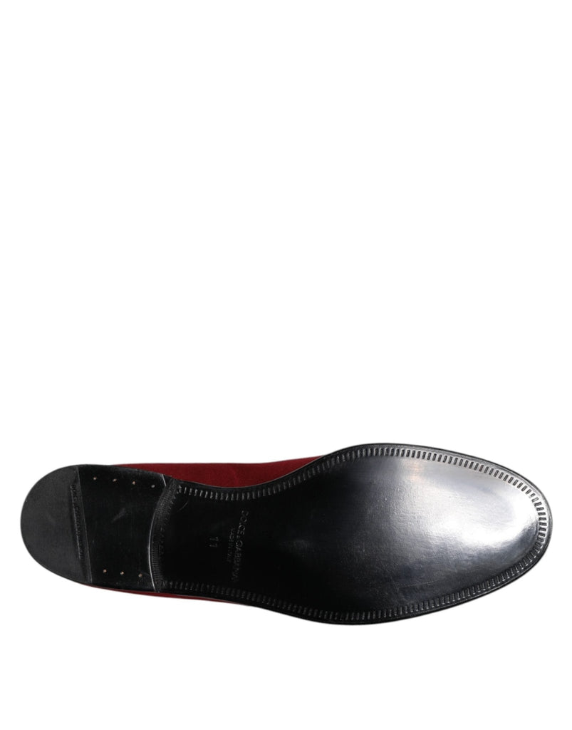 Dolce & Gabbana Red Velvet Slip On Loafers Formal Shoes - Beyzy Store - Dolce & Gabbana