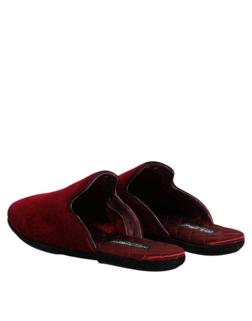 Dolce & Gabbana Red Viscose Velvet Slides Flat Slipper Shoes - Beyzy Store - Dolce & Gabbana