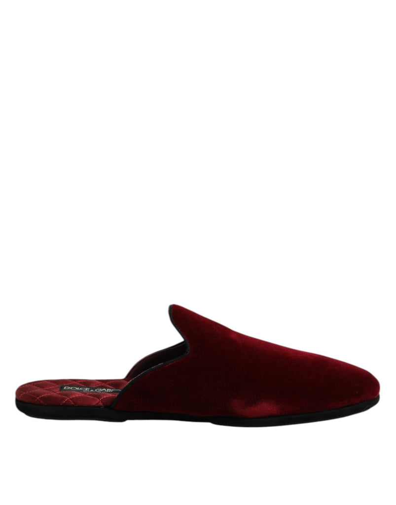 Dolce & Gabbana Red Viscose Velvet Slides Flat Slipper Shoes - Beyzy Store - Dolce & Gabbana