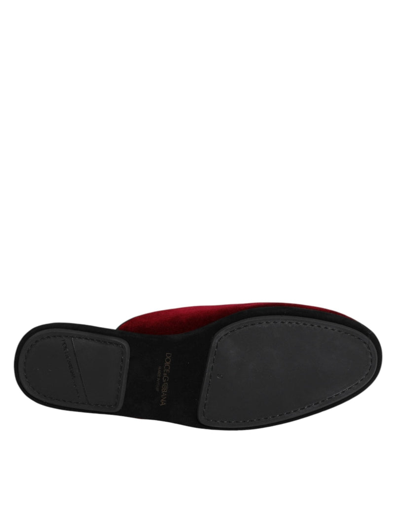 Dolce & Gabbana Red Viscose Velvet Slides Flat Slipper Shoes - Beyzy Store - Dolce & Gabbana