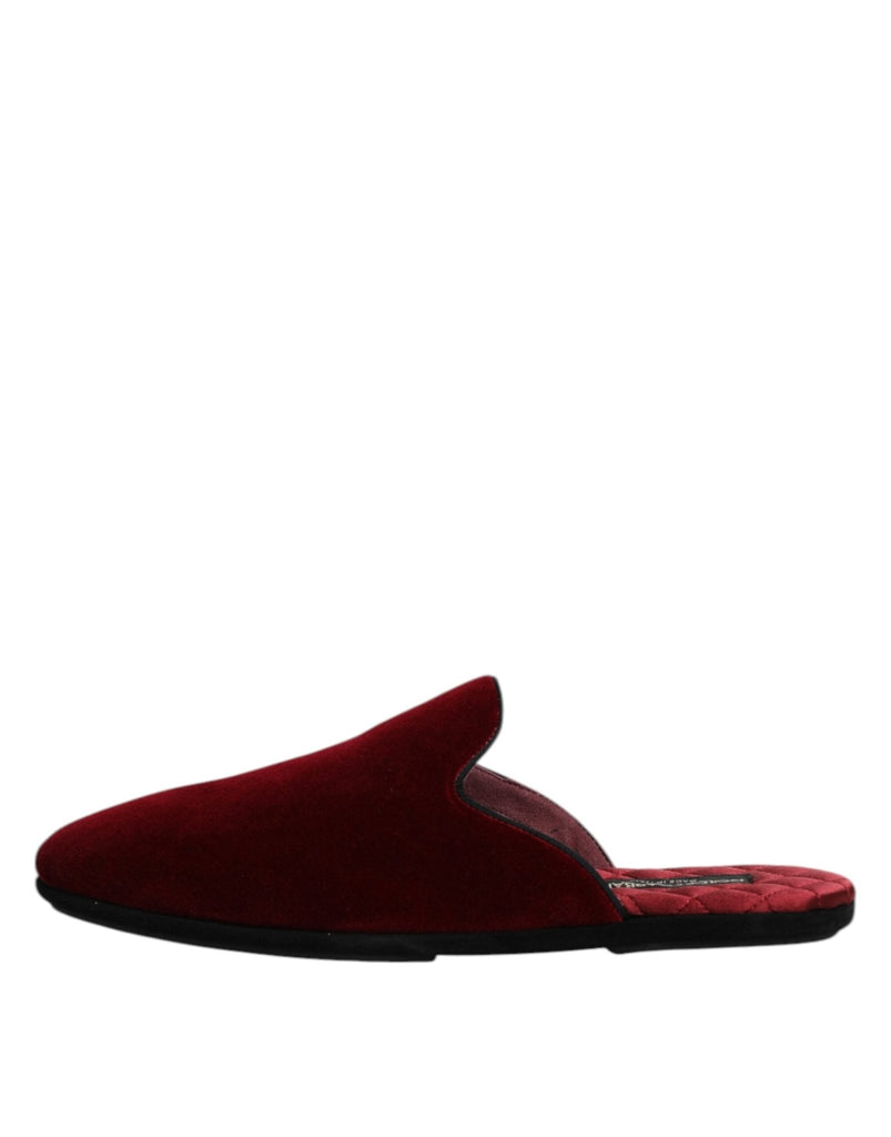Dolce & Gabbana Red Viscose Velvet Slides Flat Slipper Shoes - Beyzy Store - Dolce & Gabbana