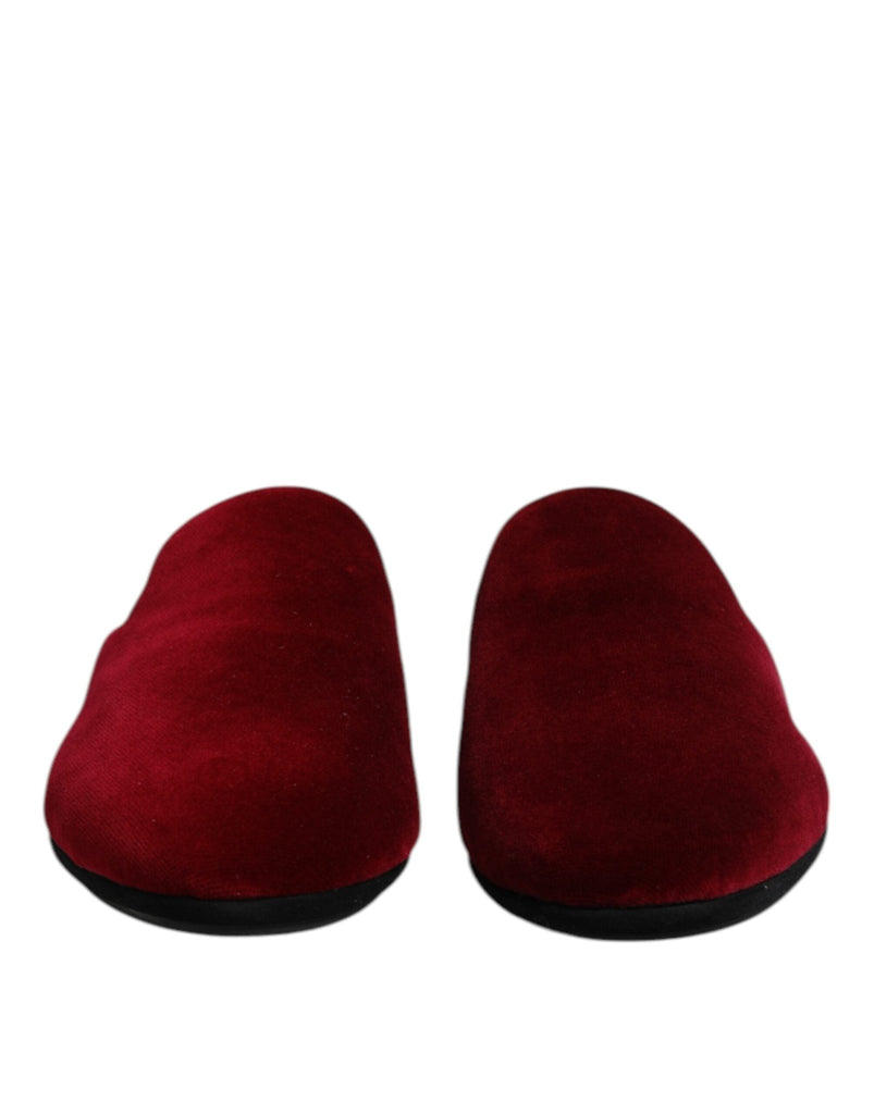 Dolce & Gabbana Red Viscose Velvet Slides Flat Slipper Shoes - Beyzy Store - Dolce & Gabbana