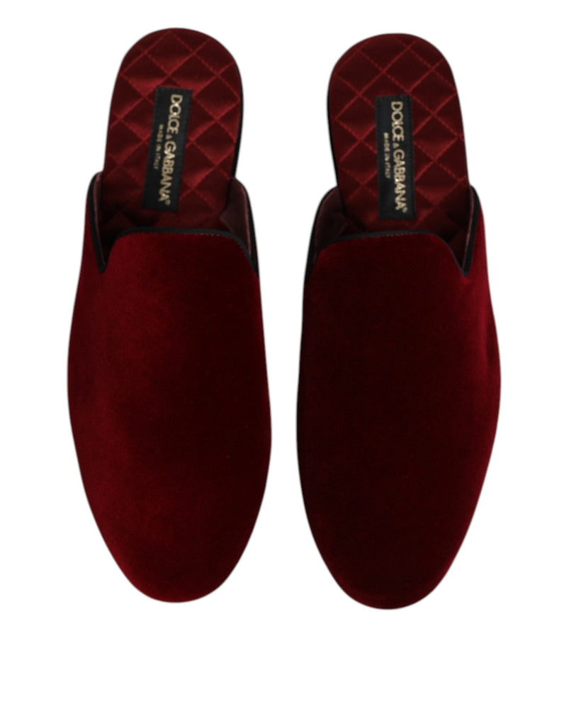 Dolce & Gabbana Red Viscose Velvet Slides Flat Slipper Shoes - Beyzy Store - Dolce & Gabbana