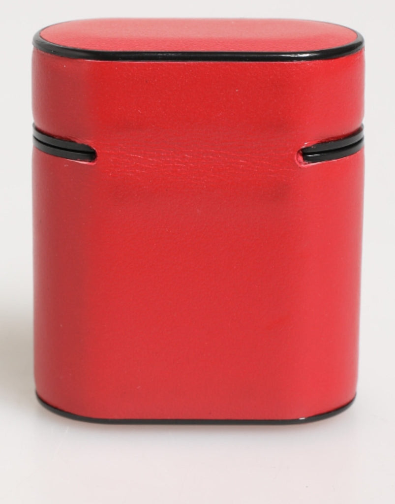 Dolce & Gabbana Red White Calfskin Leather Logo Flip Holder Airpods Case - Beyzy Store - Dolce & Gabbana