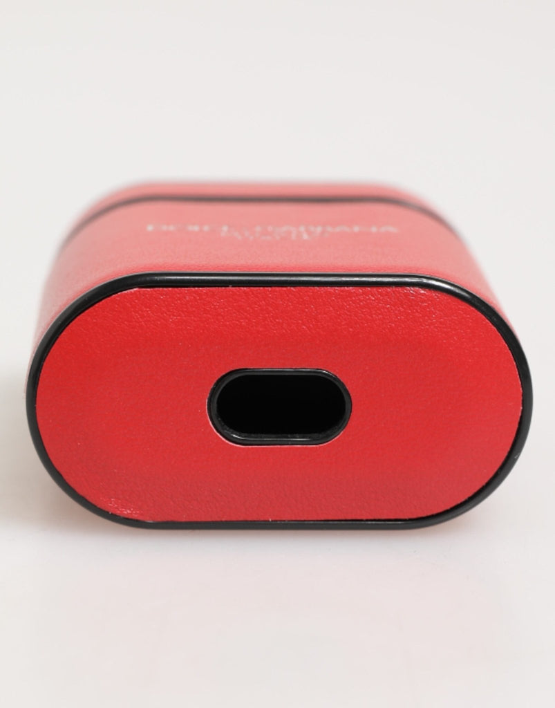 Dolce & Gabbana Red White Calfskin Leather Logo Flip Holder Airpods Case - Beyzy Store - Dolce & Gabbana