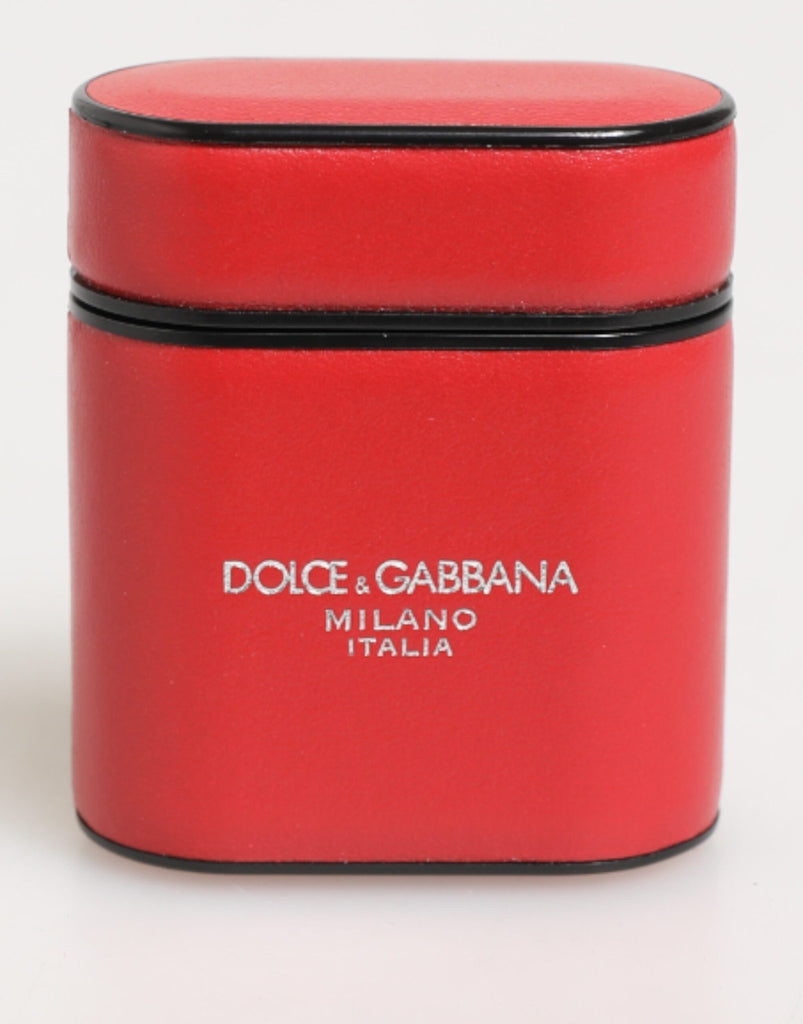 Dolce & Gabbana Red White Calfskin Leather Logo Flip Holder Airpods Case - Beyzy Store - Dolce & Gabbana