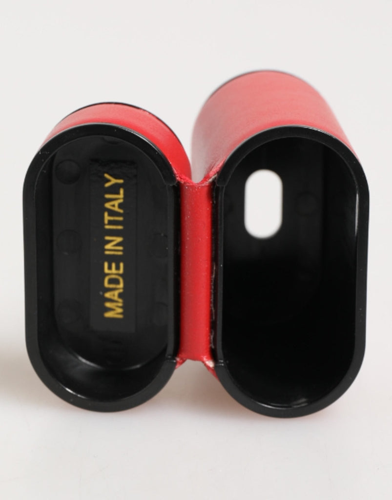 Dolce & Gabbana Red White Calfskin Leather Logo Flip Holder Airpods Case - Beyzy Store - Dolce & Gabbana