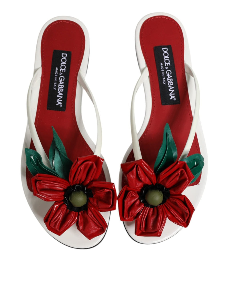 Dolce & Gabbana Red White KEIRA Flower Leather Sandals Shoes - Beyzy Store - Dolce & Gabbana