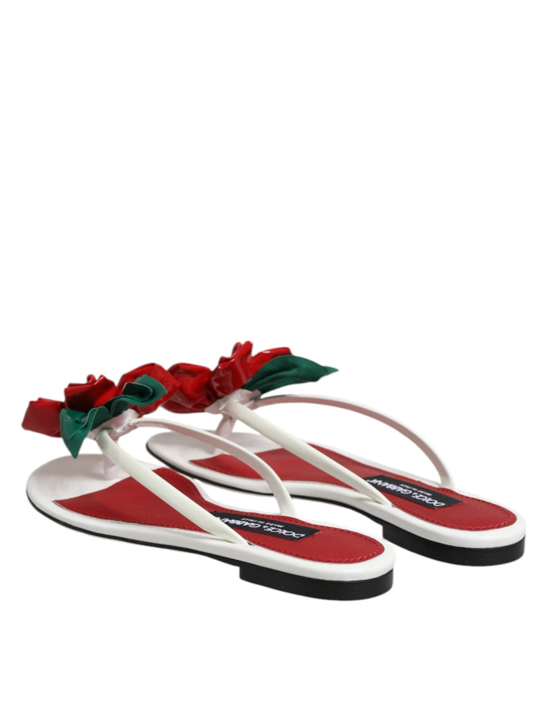 Dolce & Gabbana Red White KEIRA Flower Leather Sandals Shoes - Beyzy Store - Dolce & Gabbana