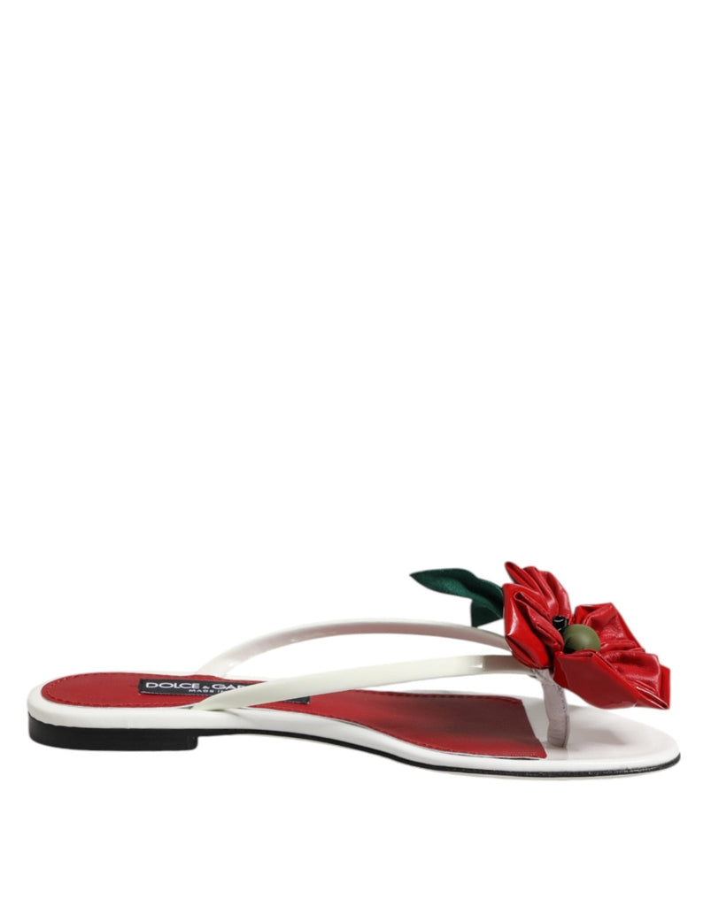 Dolce & Gabbana Red White KEIRA Flower Leather Sandals Shoes - Beyzy Store - Dolce & Gabbana