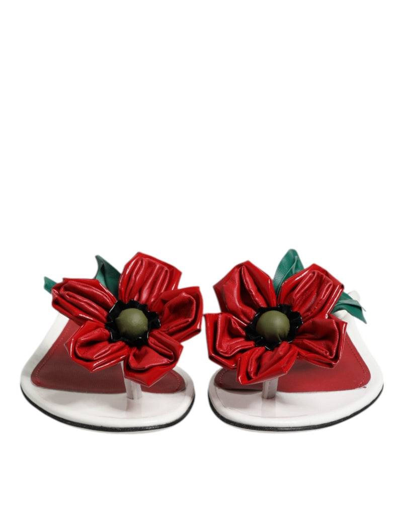 Dolce & Gabbana Red White KEIRA Flower Leather Sandals Shoes - Beyzy Store - Dolce & Gabbana