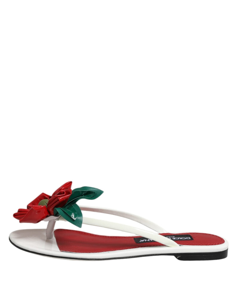 Dolce & Gabbana Red White KEIRA Flower Leather Sandals Shoes - Beyzy Store - Dolce & Gabbana