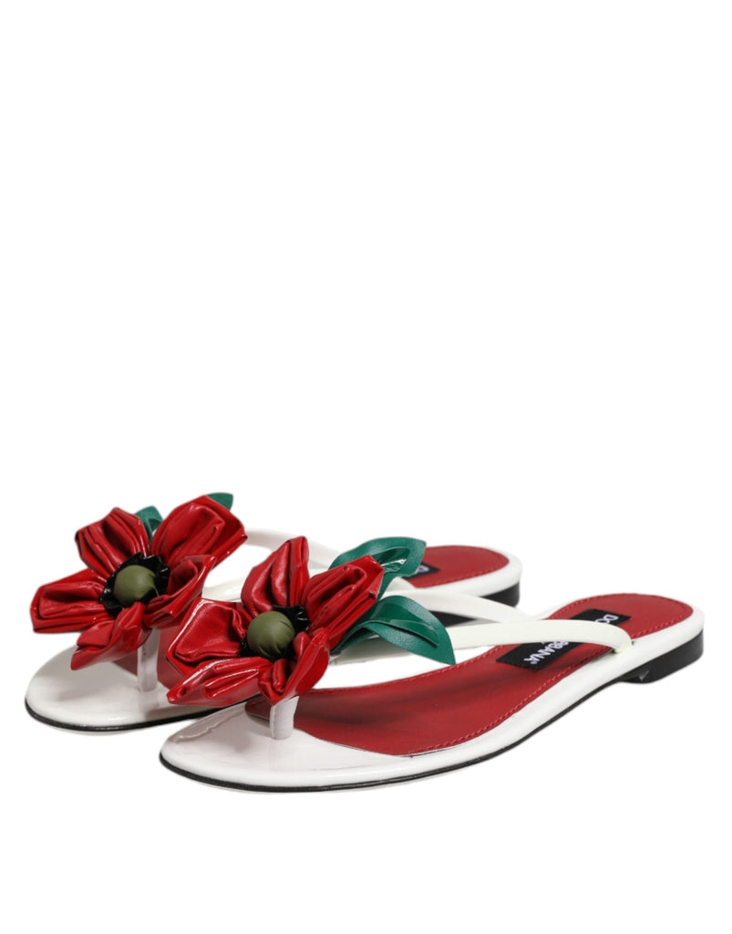Dolce & Gabbana Red White KEIRA Flower Leather Sandals Shoes - Beyzy Store - Dolce & Gabbana