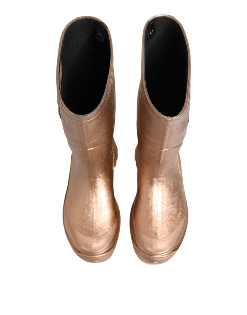 Dolce & Gabbana Rose Gold Rubber Pull On Rain Boots Shoes - Beyzy Store - Dolce & Gabbana