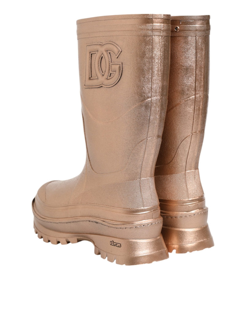 Dolce & Gabbana Rose Gold Rubber Pull On Rain Boots Shoes - Beyzy Store - Dolce & Gabbana