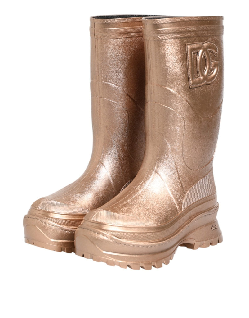 Dolce & Gabbana Rose Gold Rubber Pull On Rain Boots Shoes - Beyzy Store - Dolce & Gabbana