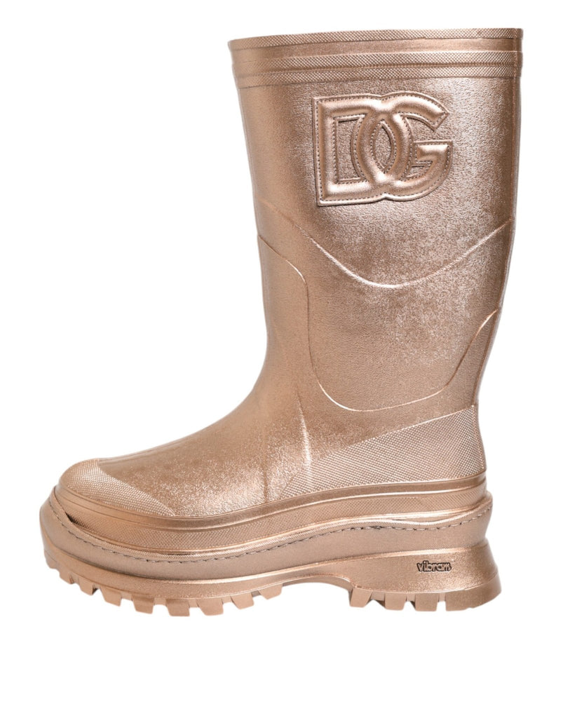 Dolce & Gabbana Rose Gold Rubber Pull On Rain Boots Shoes - Beyzy Store - Dolce & Gabbana