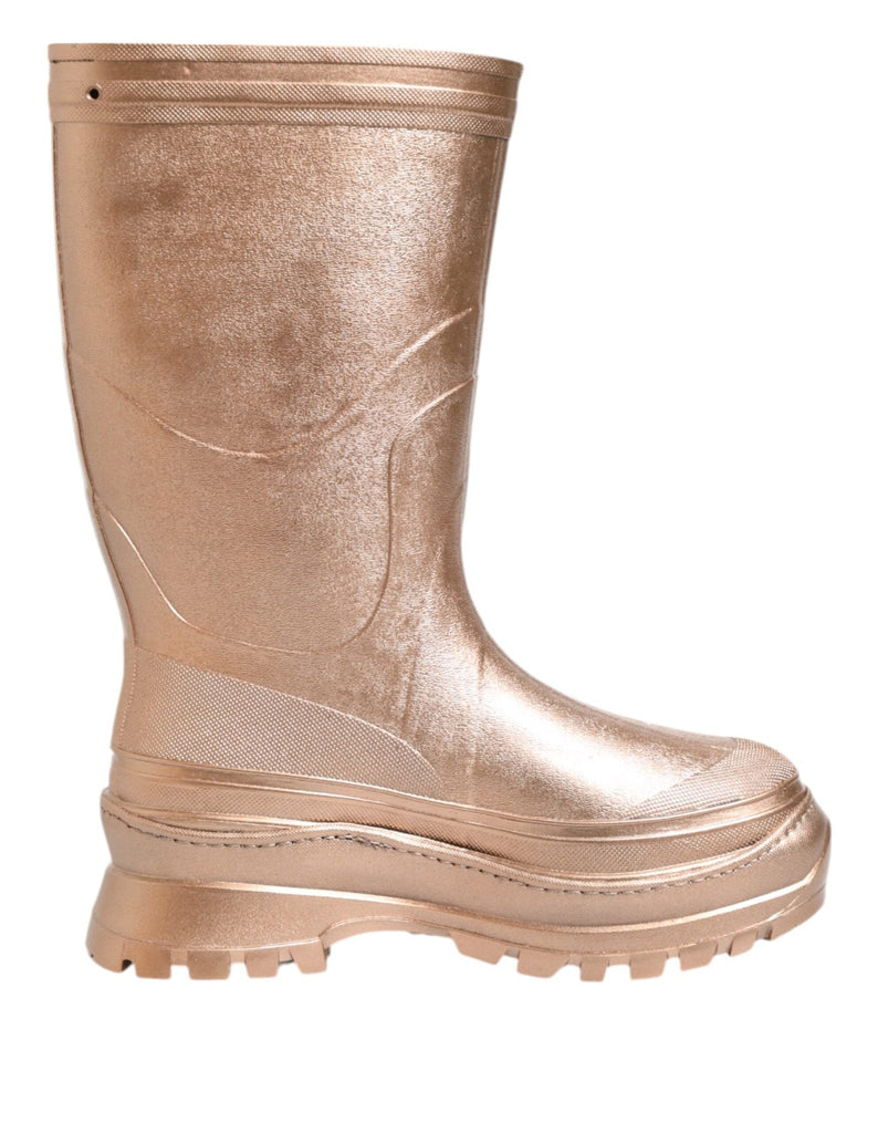 Dolce & Gabbana Rose Gold Rubber Pull On Rain Boots Shoes - Beyzy Store - Dolce & Gabbana