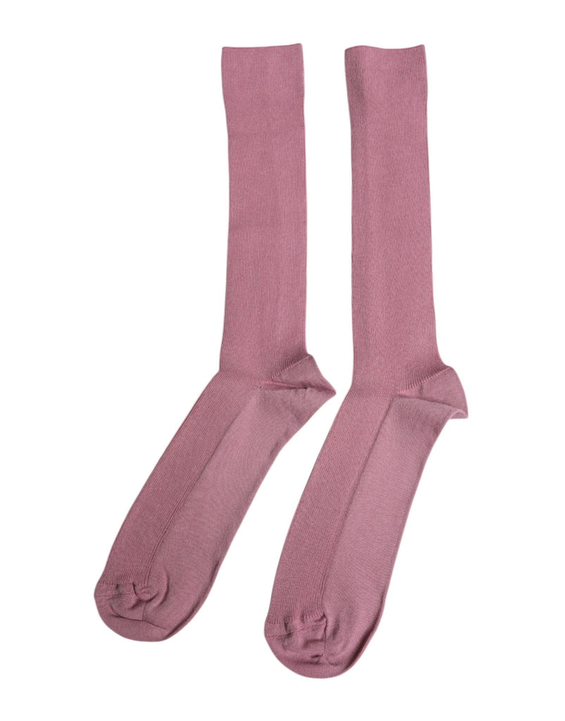 Dolce & Gabbana Rose Pink Cotton Over The Calf Socks - Beyzy Store - Dolce & Gabbana