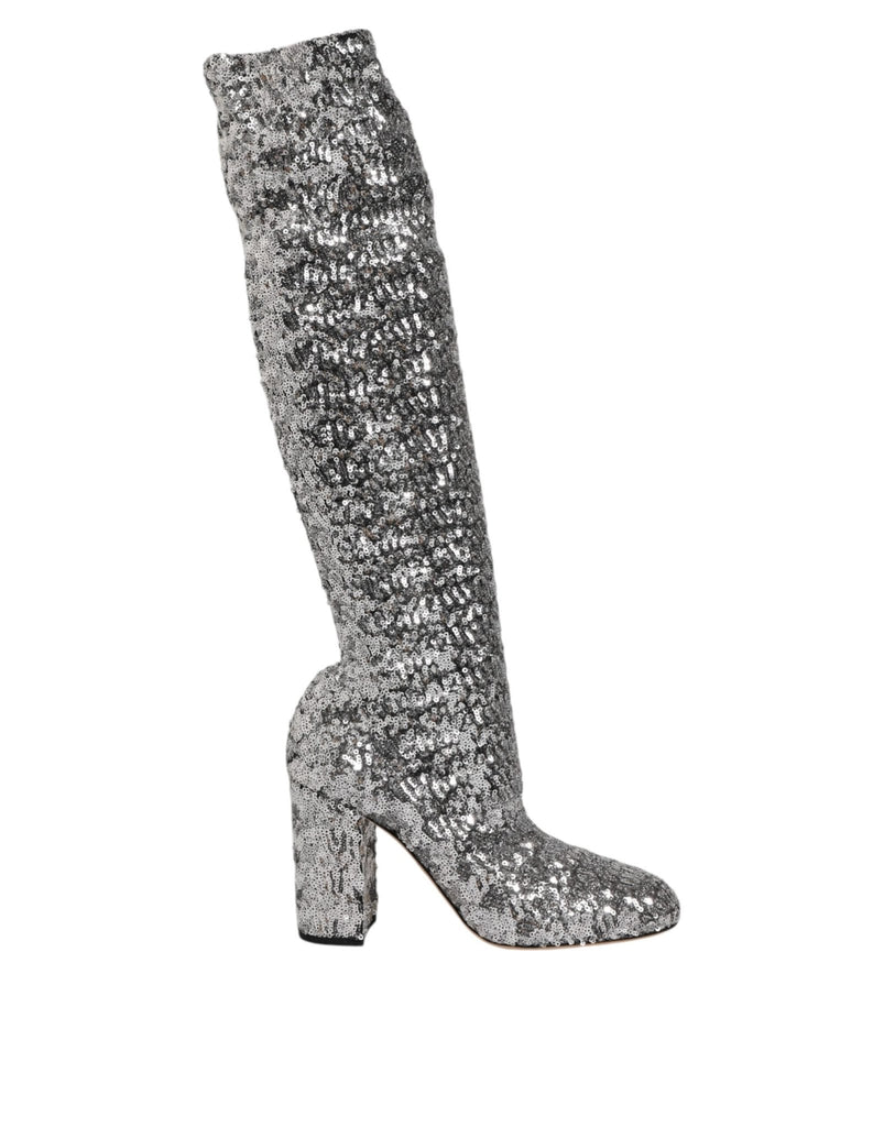Dolce & Gabbana Shoes Silver Sequins Glitter High Heel Boot Shoes - Beyzy Store - Dolce & Gabbana