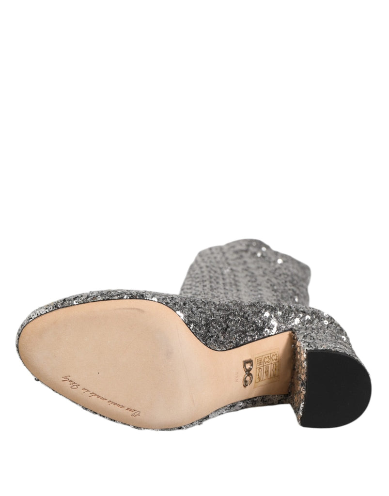 Dolce & Gabbana Shoes Silver Sequins Glitter High Heel Boot Shoes - Beyzy Store - Dolce & Gabbana